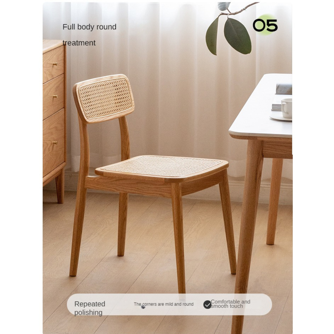 4 pcs set Oak Solid Wood Rattan - Dining Chair