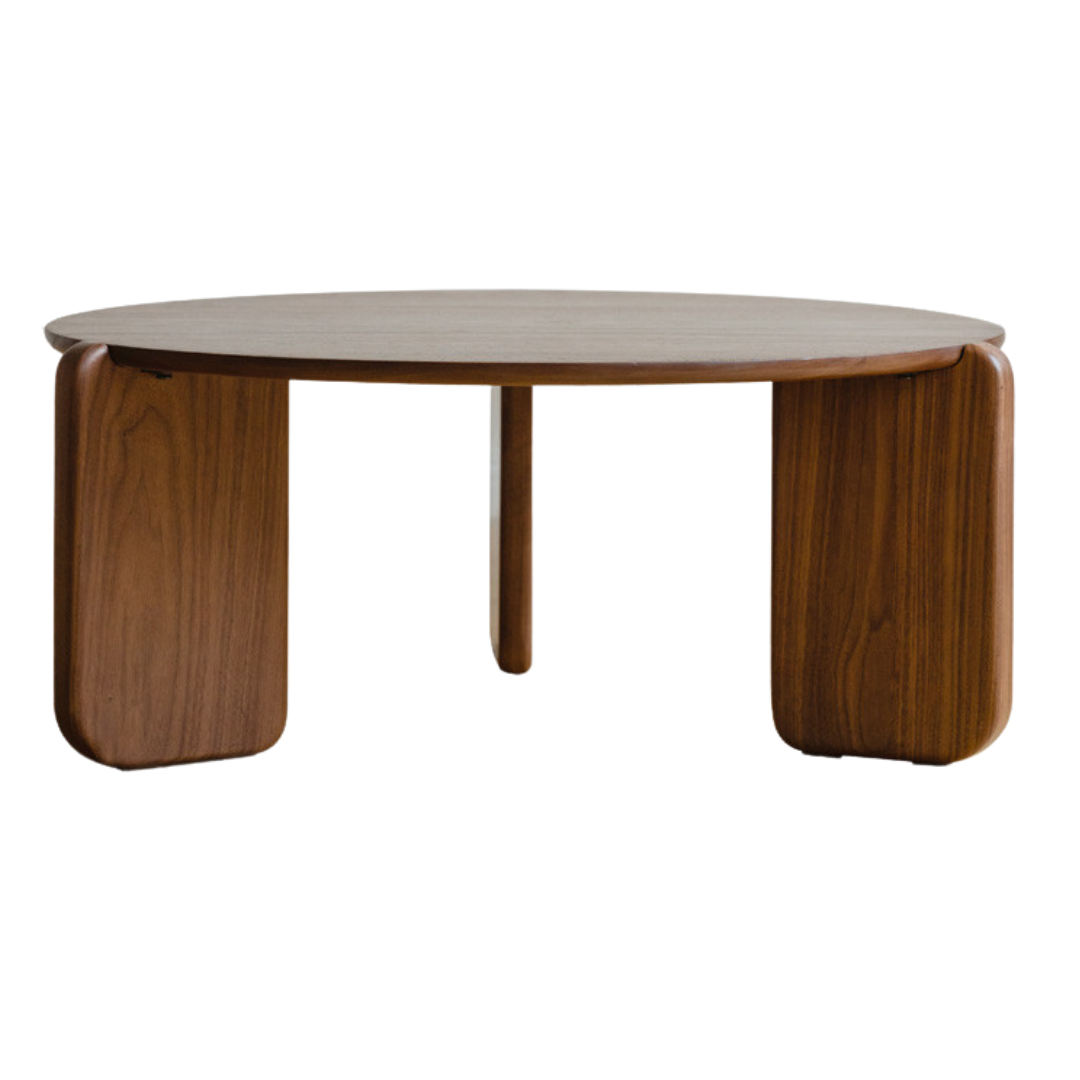 Black Walnut, Sandalwood Solid Wood Slate Round Coffee Table