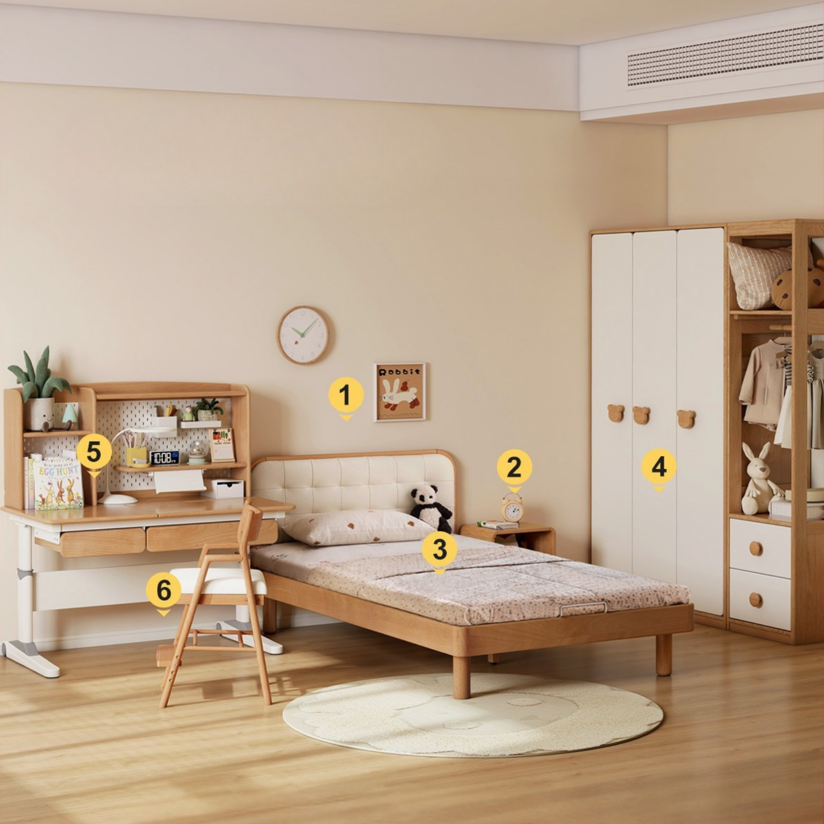 Beech Solid Wood Bedroom Furniture Set Children's Bed Montessori.