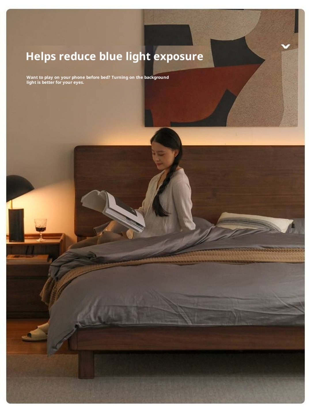 Black Walnut, Sandalwood,Oak Bed with High Headboard