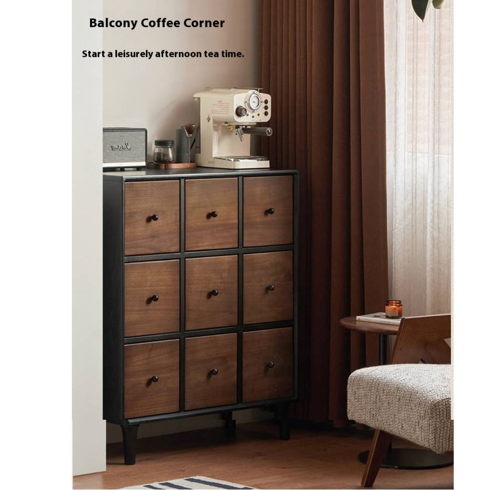 Black Walnut Solid Wood Italian Light Luxury Nine Drawer Drawer Cabinet