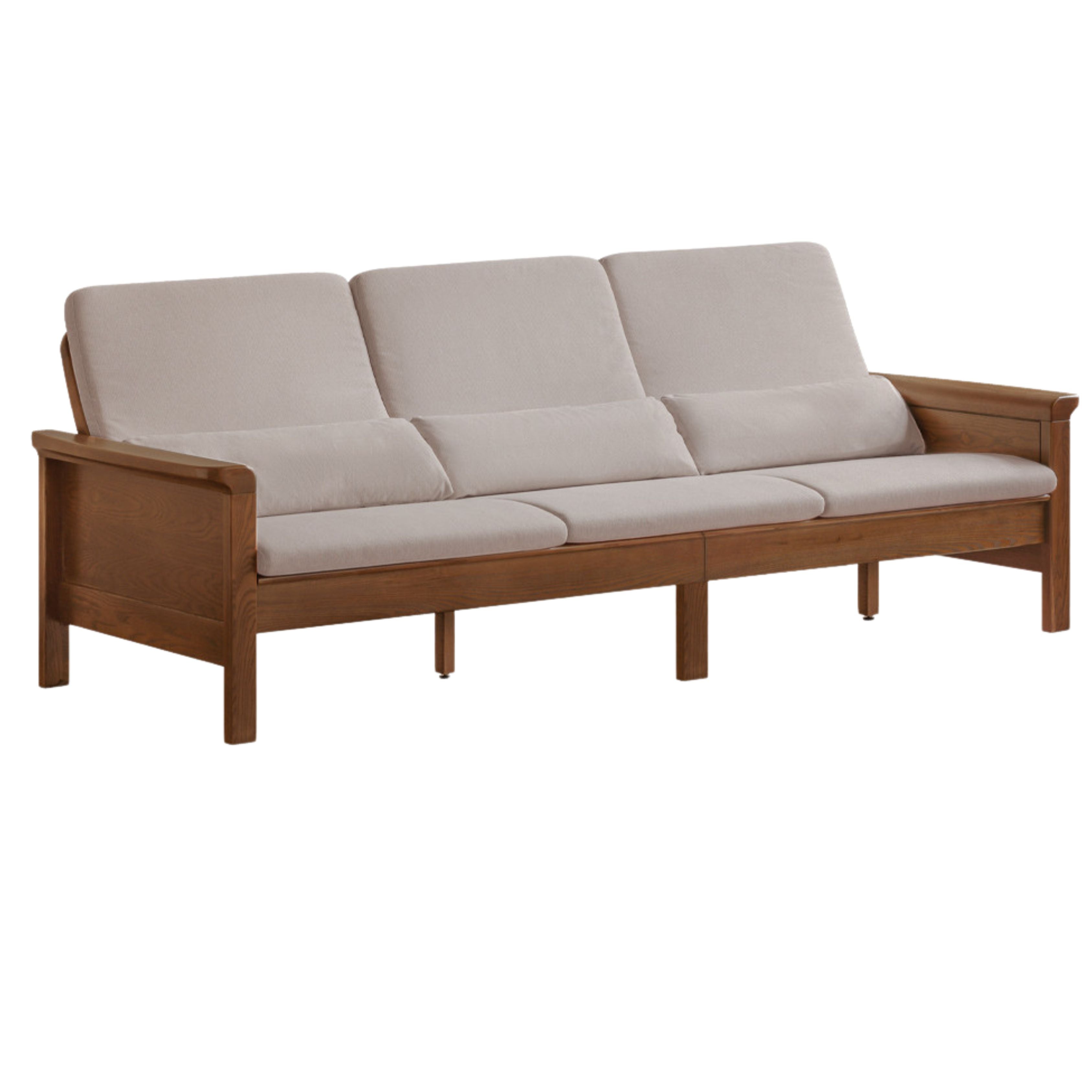 Ash Walnut Colored Straight Fabric Sofa.