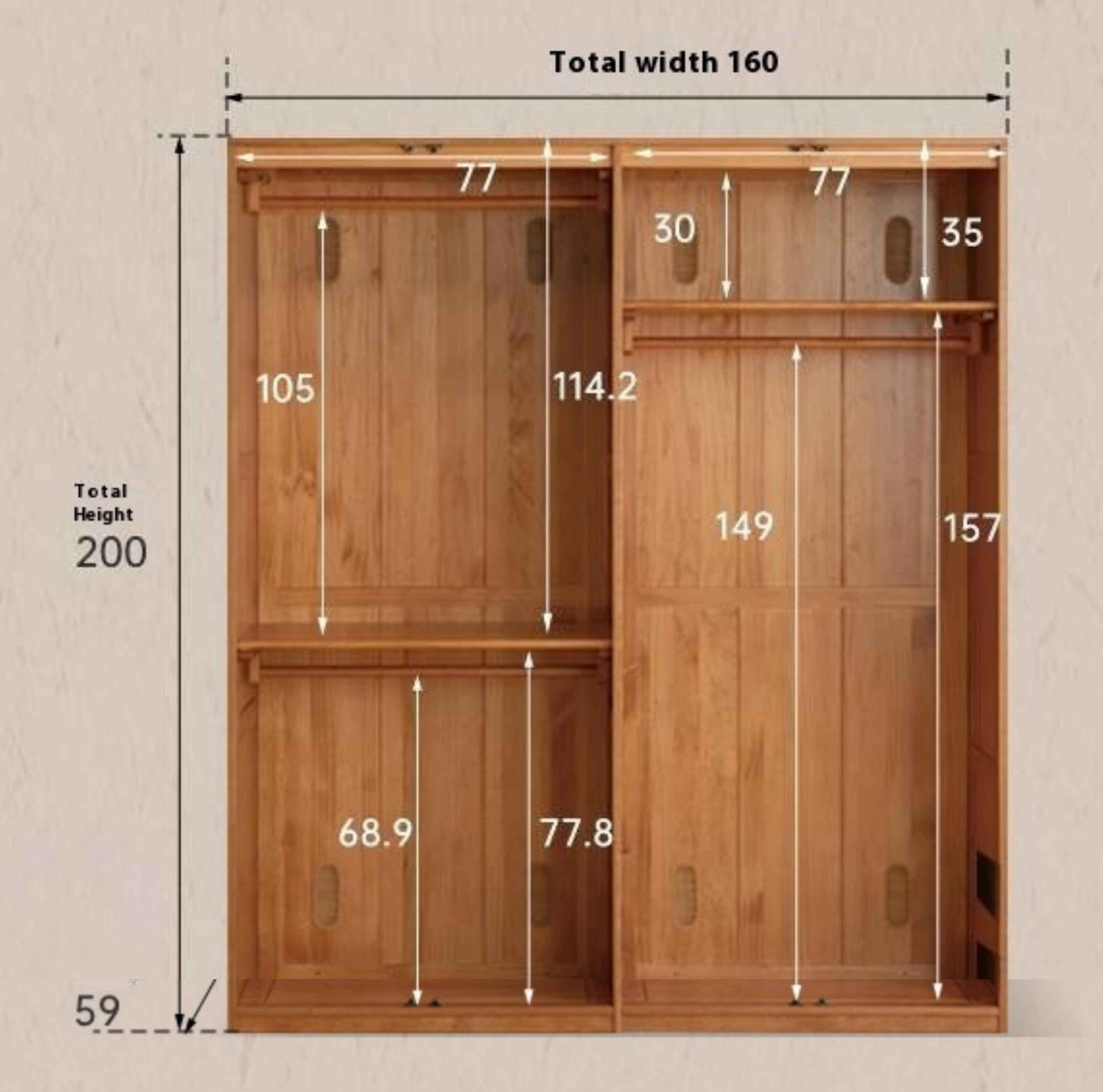 Cherry Solid Wood Retro Rattan Wardrobe