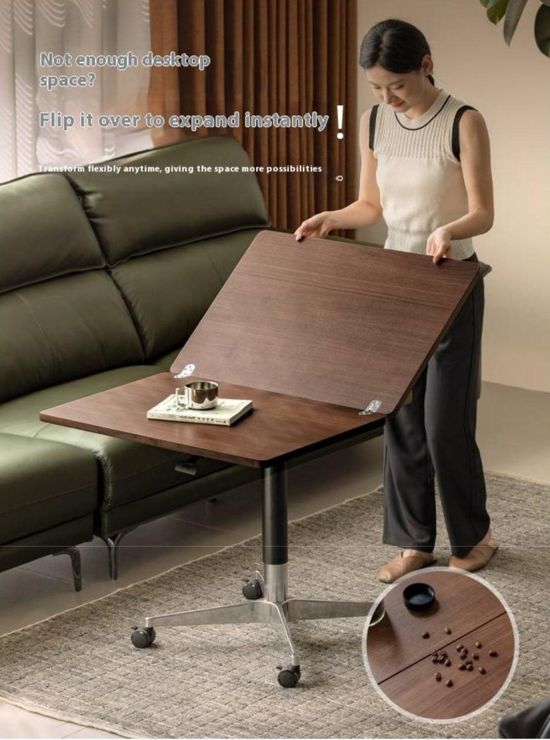 Black Walnut, Oak Solid Wood Rectangular Lift Side Table