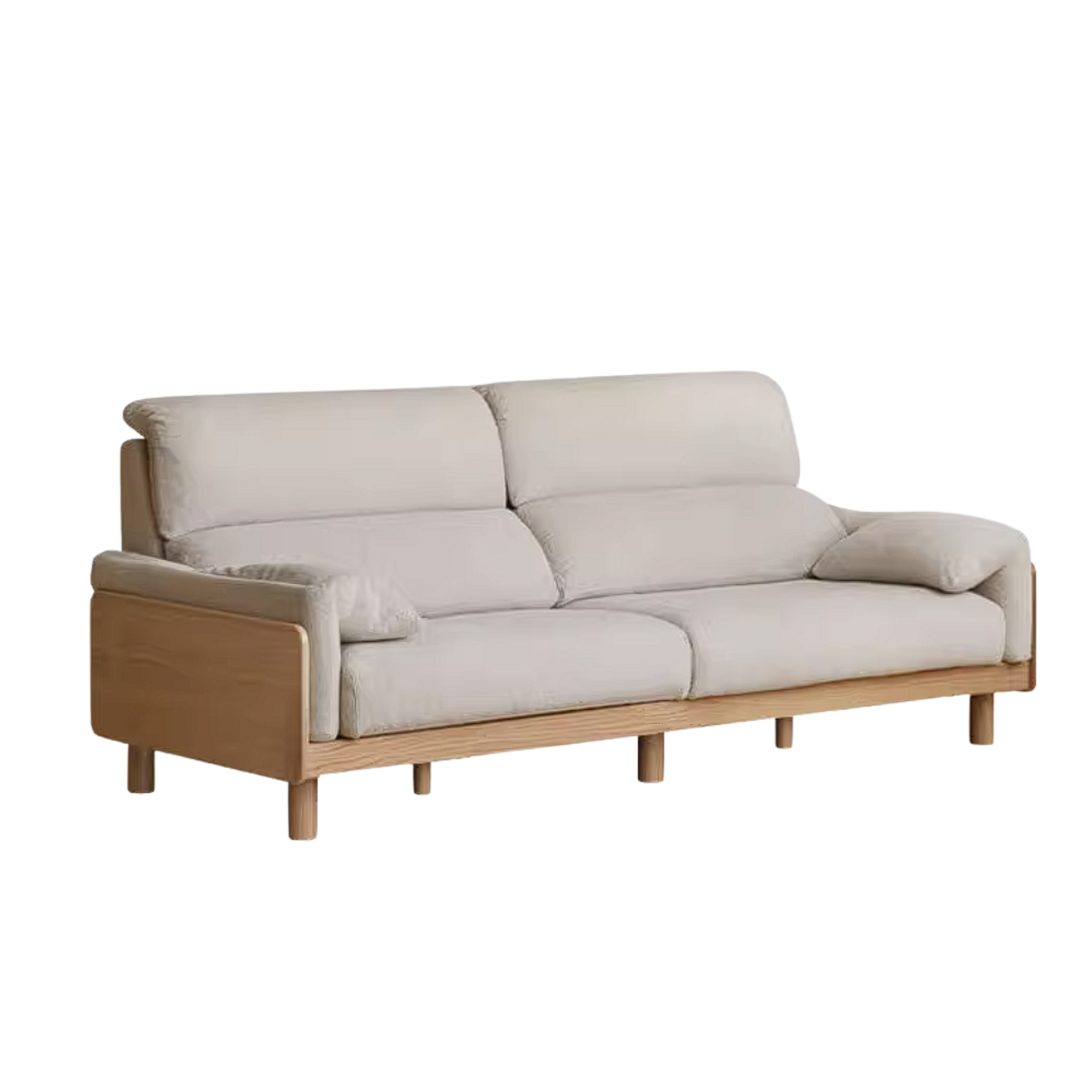 Oak, Ash Solid Wood Linen Sofa with Exposed Wood Base