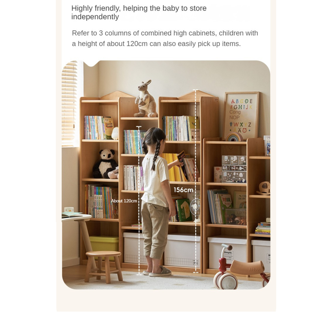 Beech Solid Wood Combination Bookshelf, Cabinet