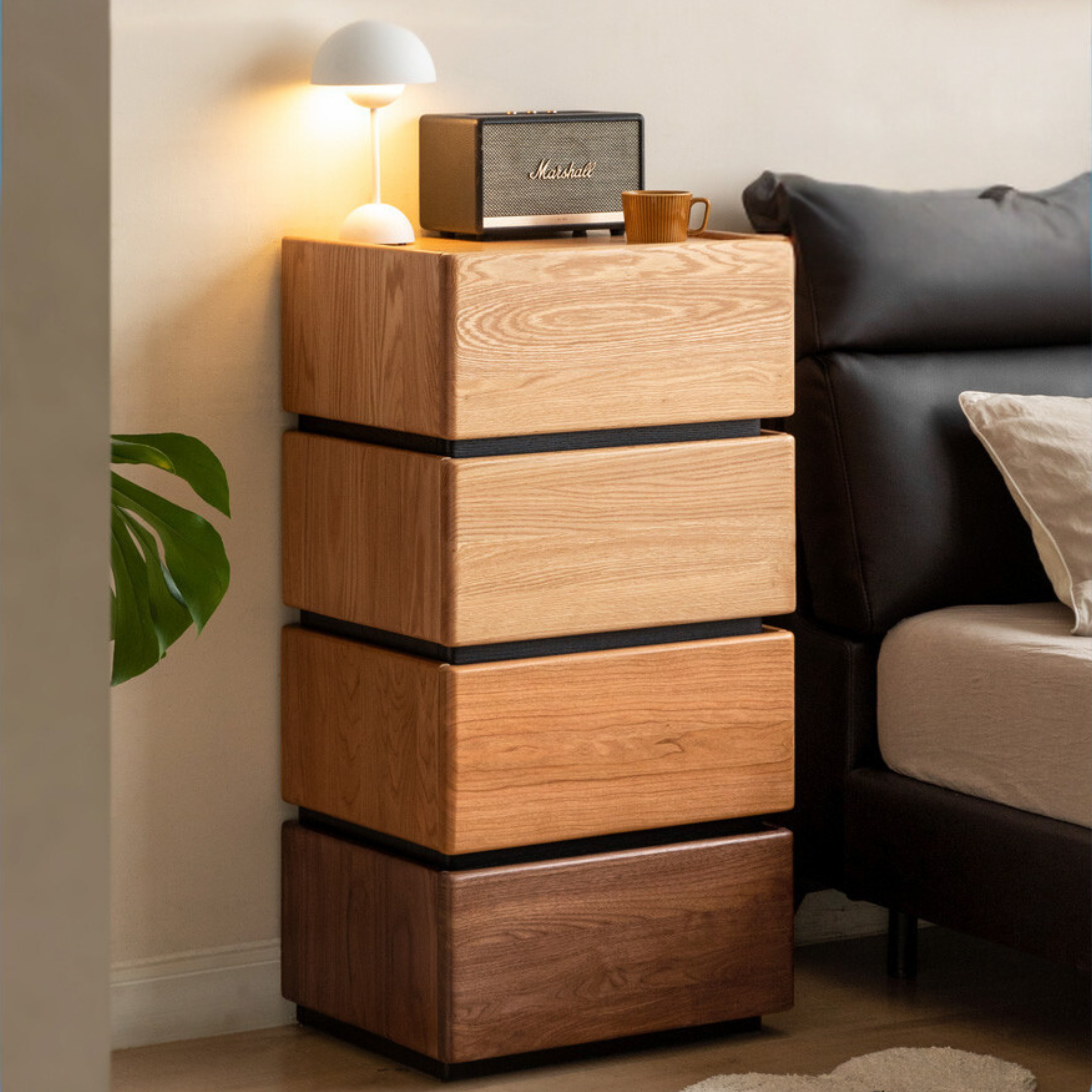 Black Walnut, Cherry, Oak Solid Wood Free Combination Storage Nightstand