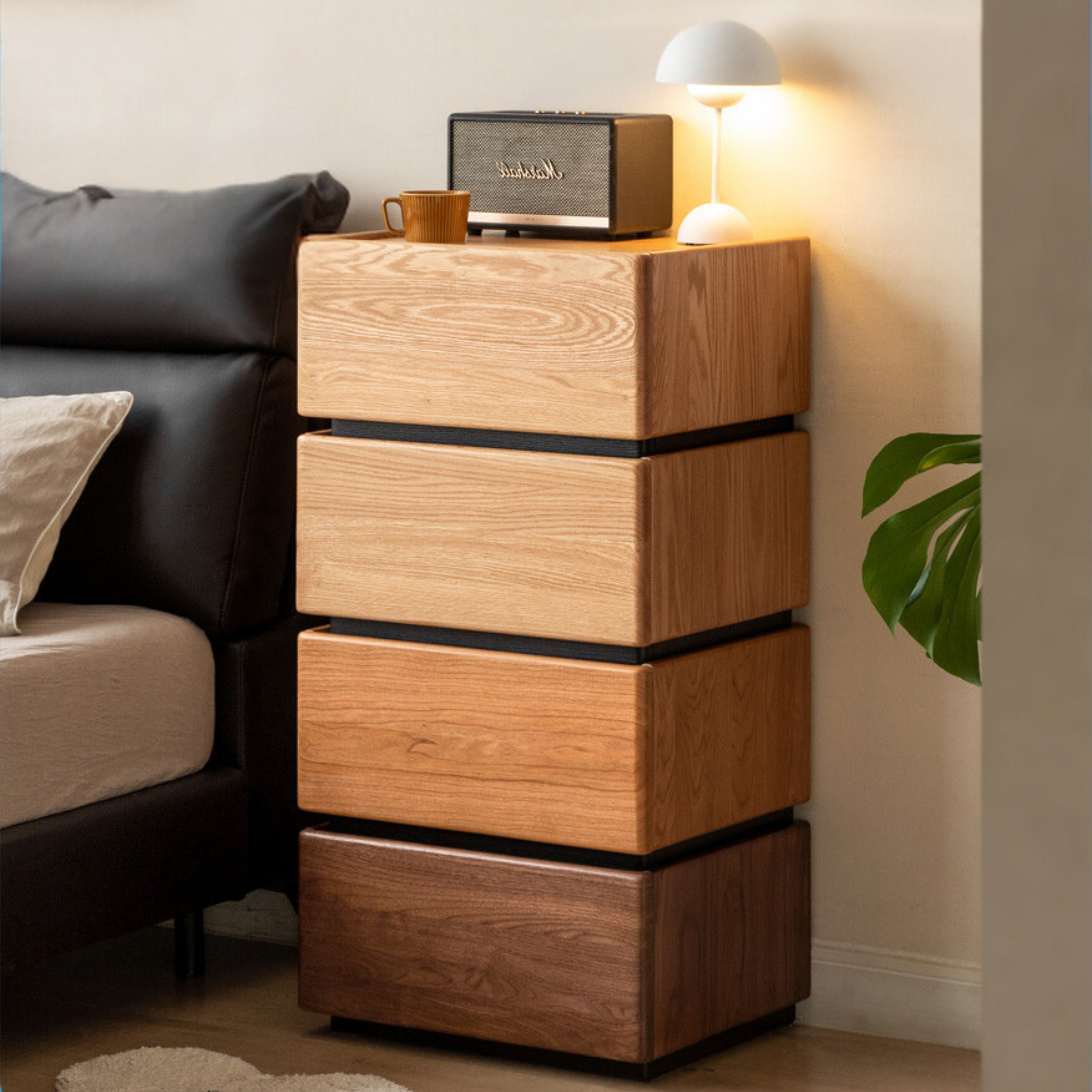 Black Walnut, Cherry, Oak, Ash Solid Wood, Solid RubberWood Free Combination Storage Nightstand