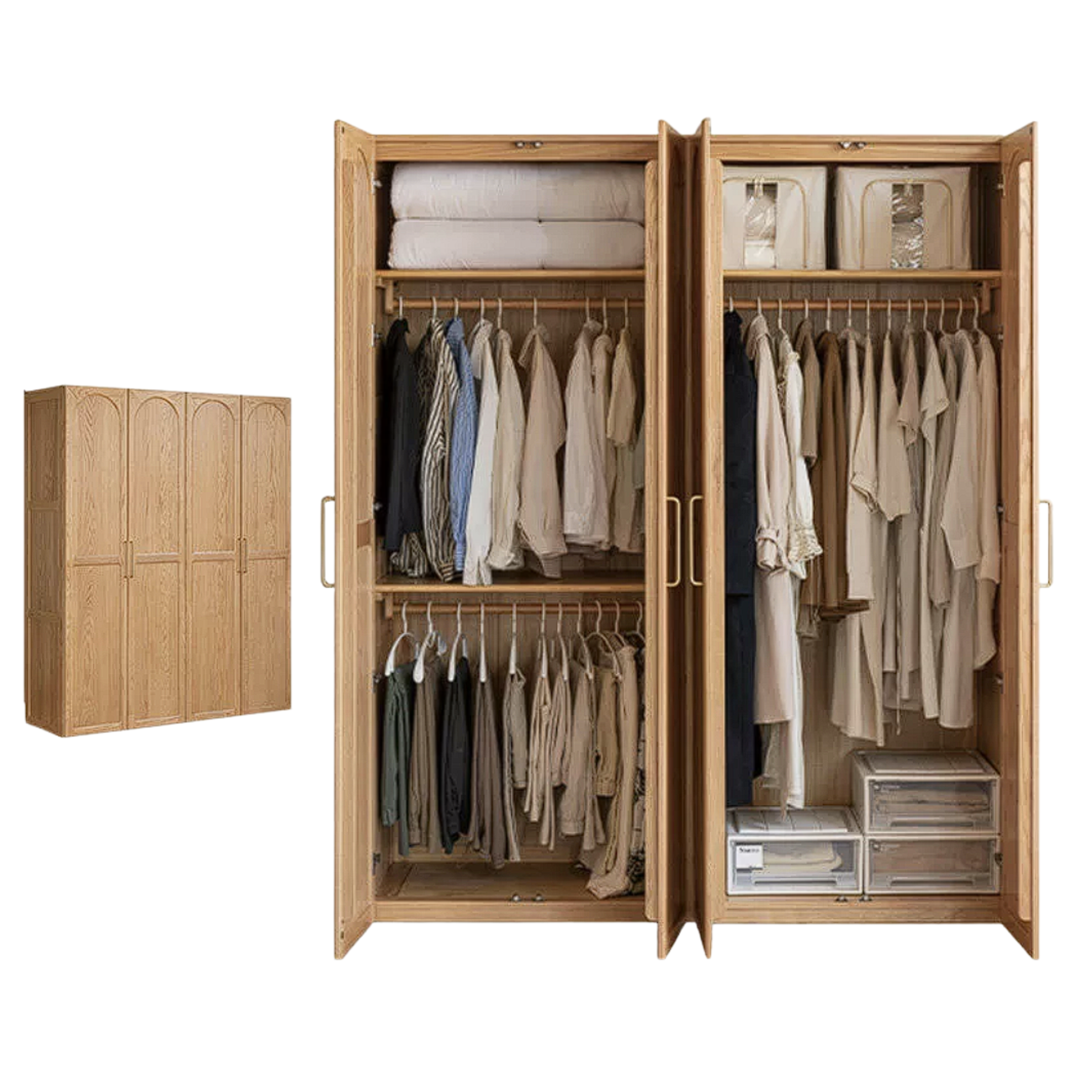 Oak Solid Wood French-Inspired Armoire, Vintage Wardrobe Storage Cabinet