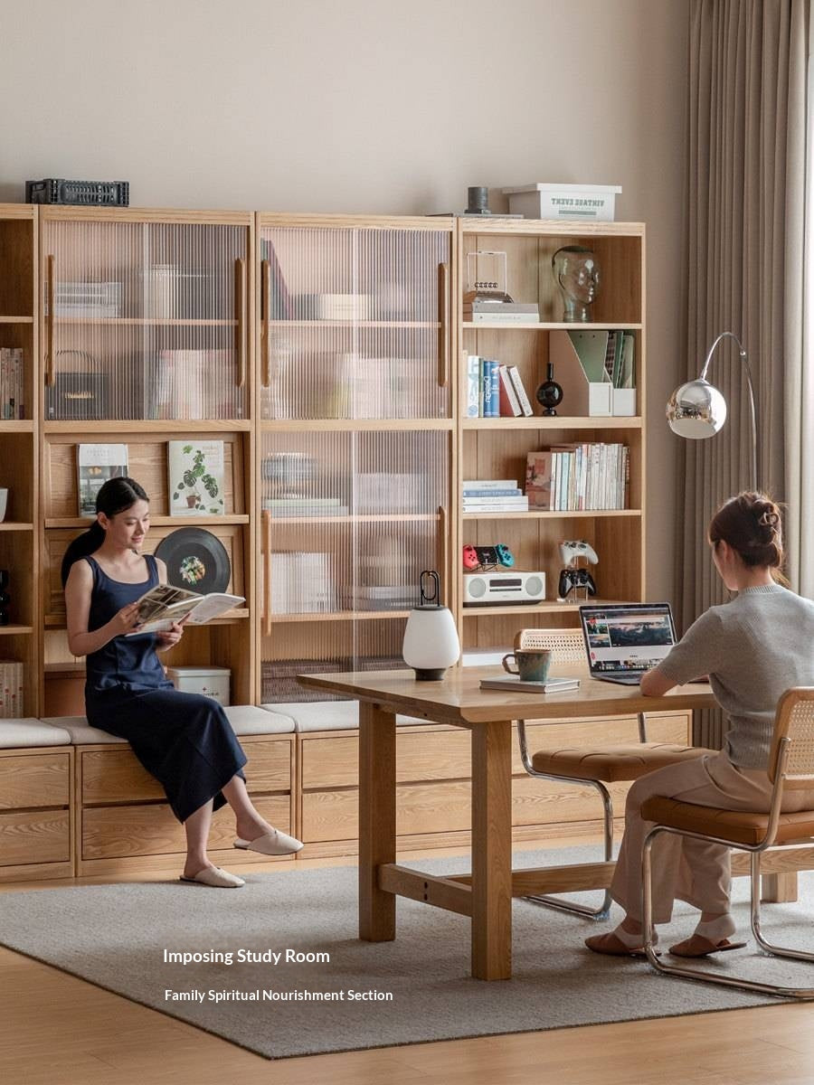 Ash Solid Wood Wall-Mounted Bookcase with Integrated Study Shelf