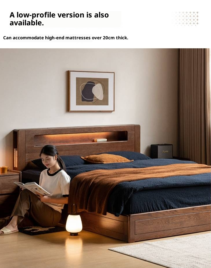 Oak Solid Wood Modern Minimalist Multifunctional with Light Box Bed