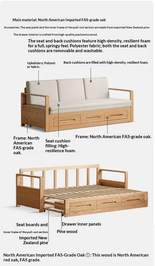 Oak, Ash Solid Wood Wood Daybed with Trundle and Storage Drawers