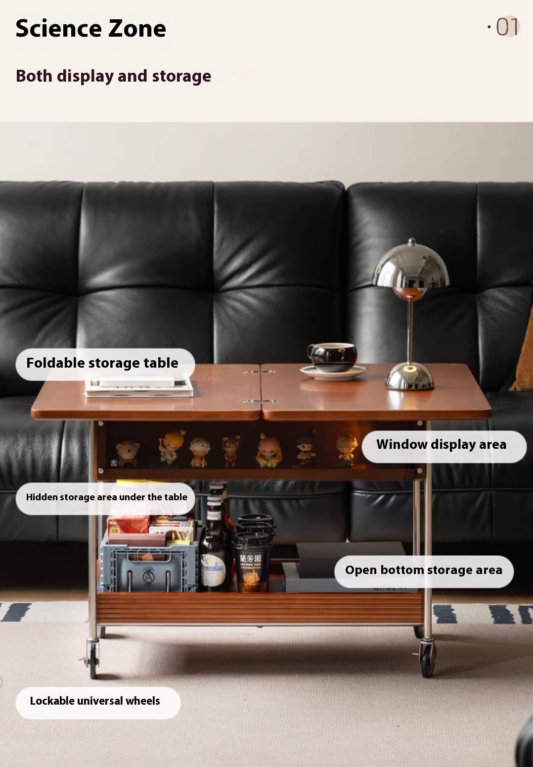 Poplar Solid Wood Middle Ancient Style Mobile Coffee Table