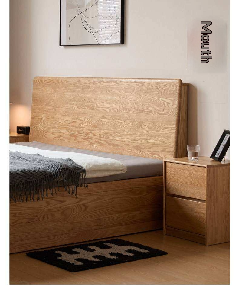 Oak Solid Wood Storage Bed with Hydraulic Lift-Up Frame and drawers