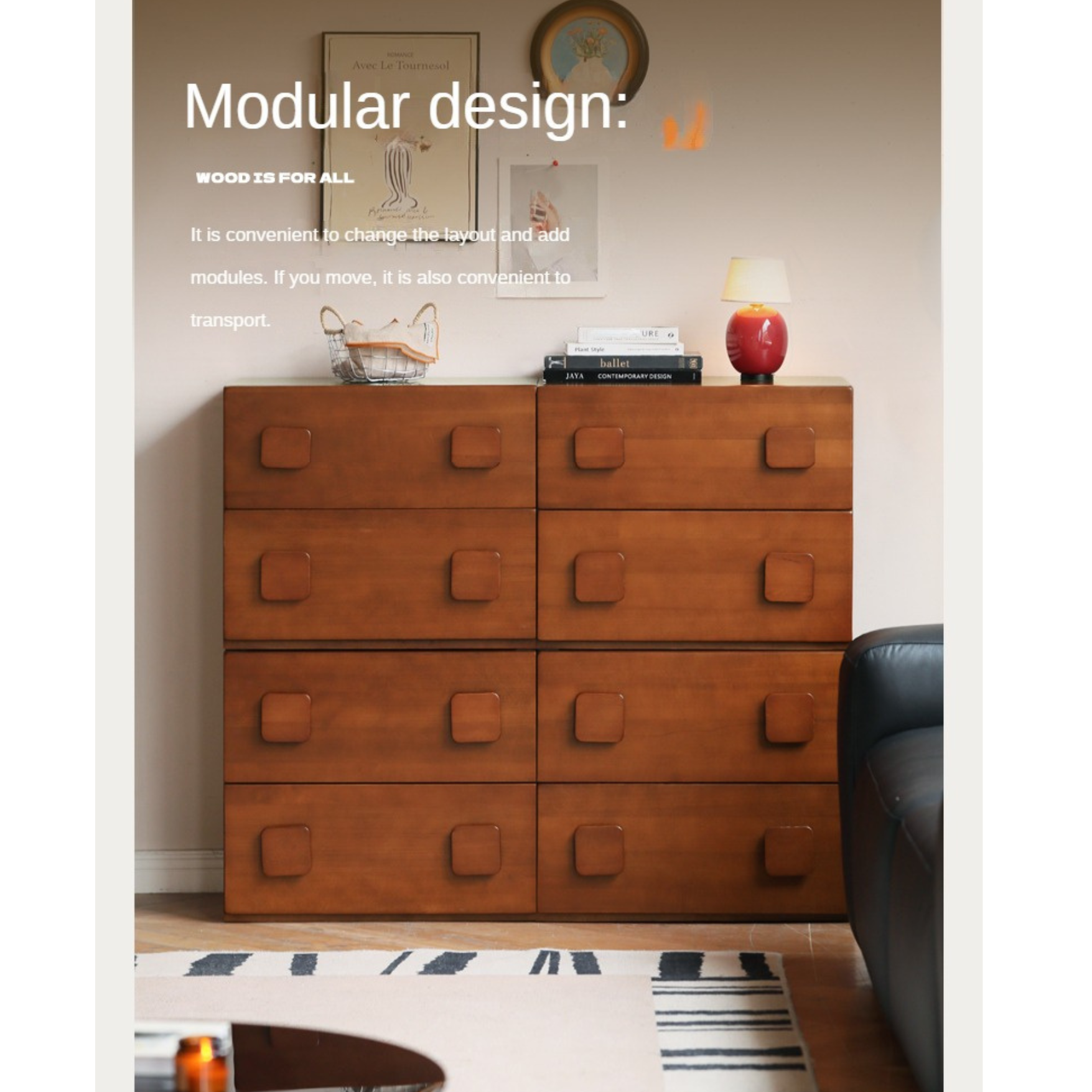 Poplar, Black Walnut, Ash, Cherry, Oak Solid Wood Retro Module Combination TV Cabinet.