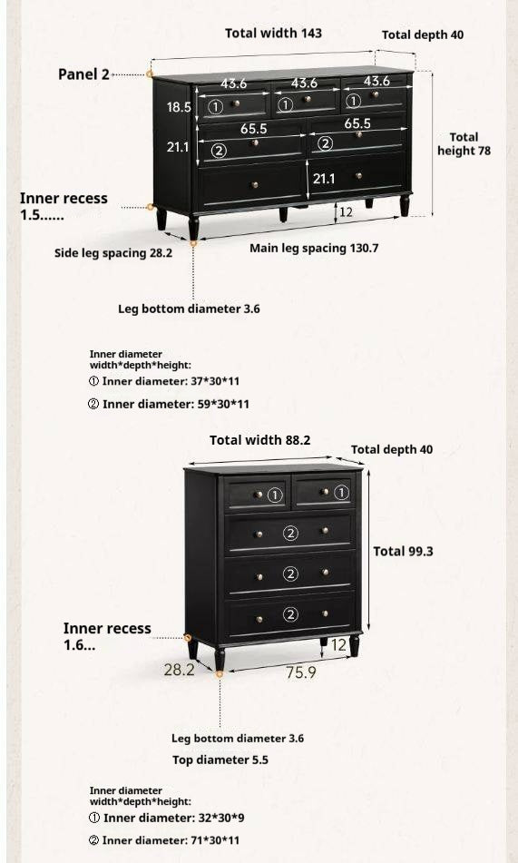 Oak Solid Wood, Solid RubberWood American Style Dresser, Drawers