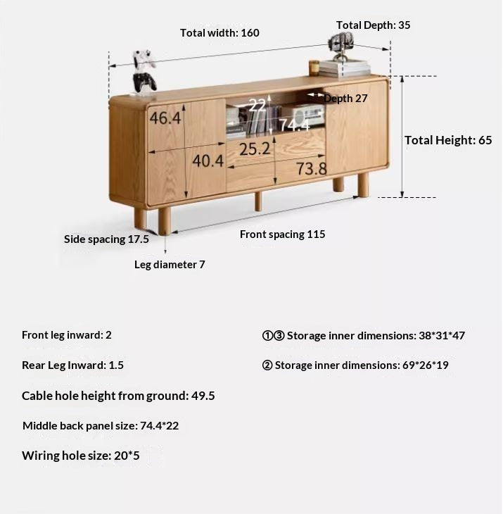 Oak Solid Wood Tall TV Cabinet.