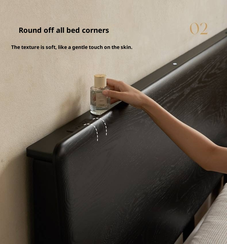 Ash Solid Wood Luminous Bed Modern Minimalist