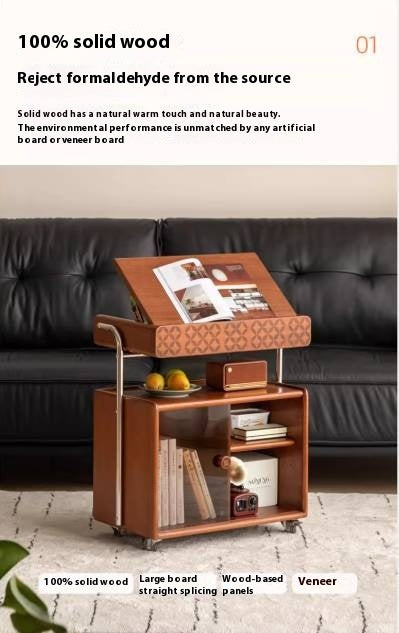 Poplar Solid Wood French Medieval Style Mobile Side Table