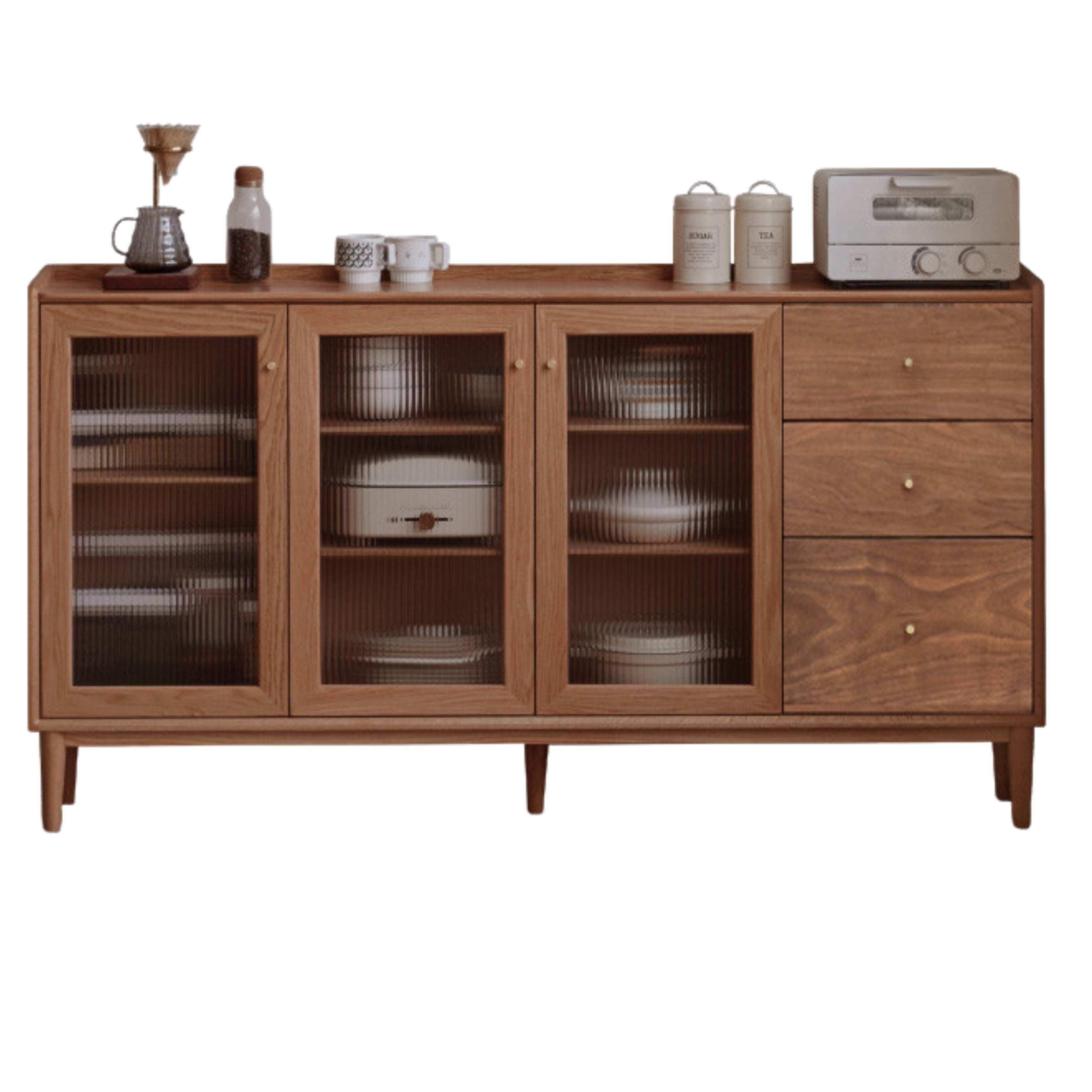 Black Walnut, Oak, Solid RubberWood Glass Modern Simple Sideboard