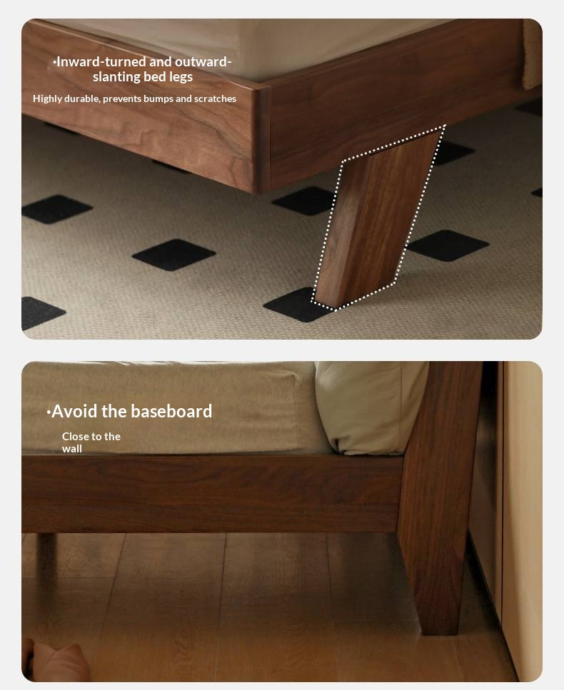 Black Walnut Solid Wood Bed with Top Genuine Leather Upholstery and Nordic High Headboard