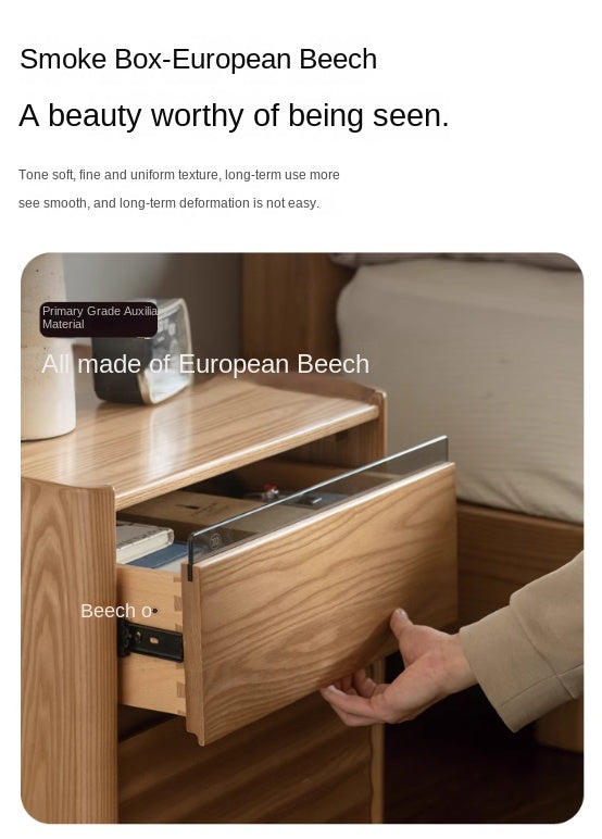 Ash Solid Wood Modern Lighted Nightstand.