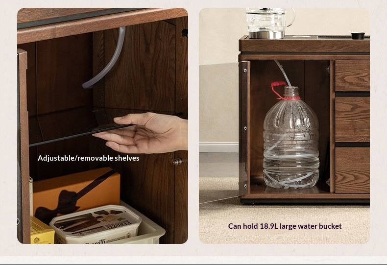 Ash Solid Wood Mobile Tea Cabinet Kettle Integrated
