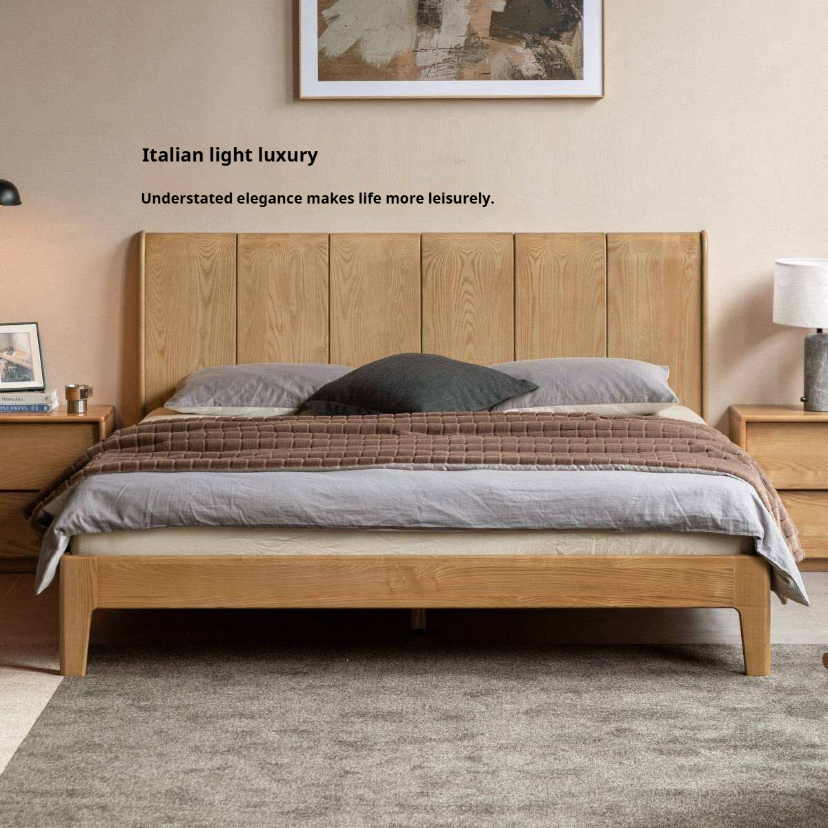 Ash Solid Wood Channel Tufted Platform Bed