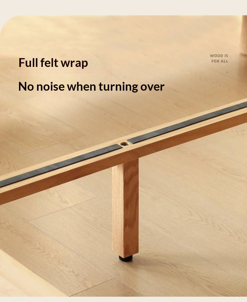 Oak Solid Wood Bed — Modern Minimalist, Genuine Leather Upholstered, Floating Design with Light