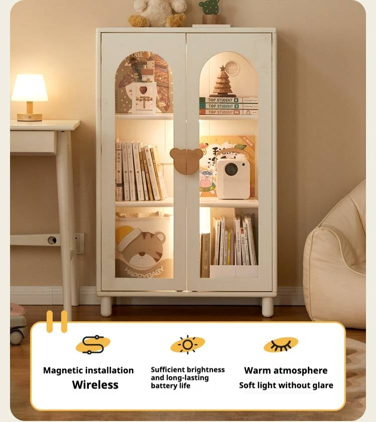 Rubber Solid Wood Cream Style Children's Bookcase.