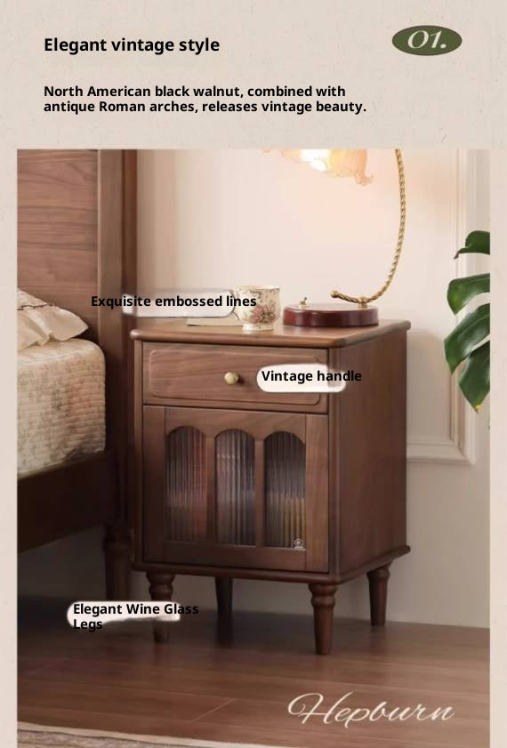Black Walnut Solid Wood American Retro Nightstand