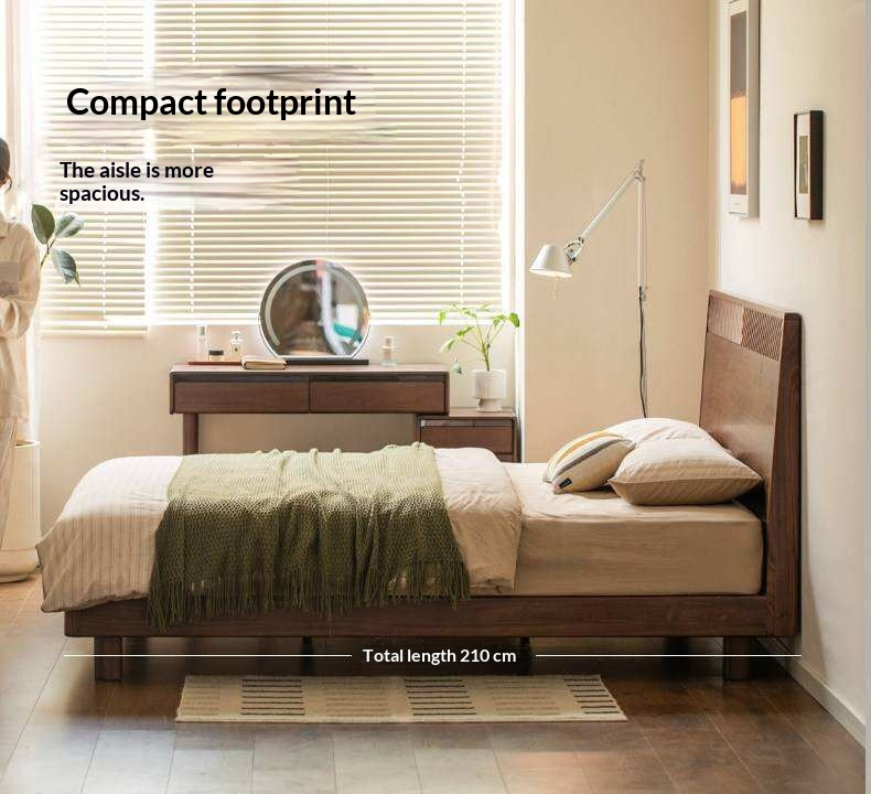 Black Walnut Solid Wood Platform Bed with Grooved Panel Headboard Accent