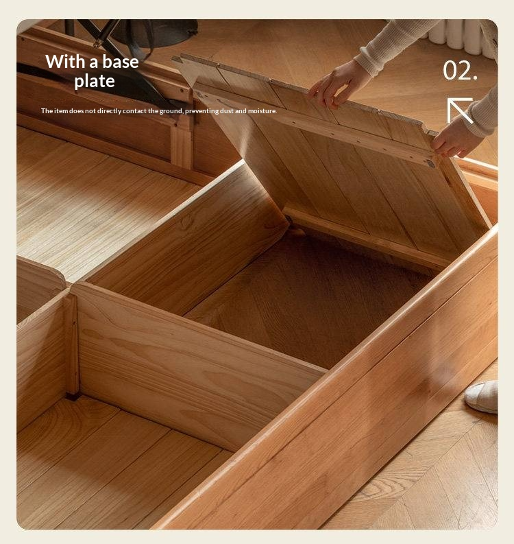 Cherry Solid Wood Box Bed — Vintage Style with Soft Backrest