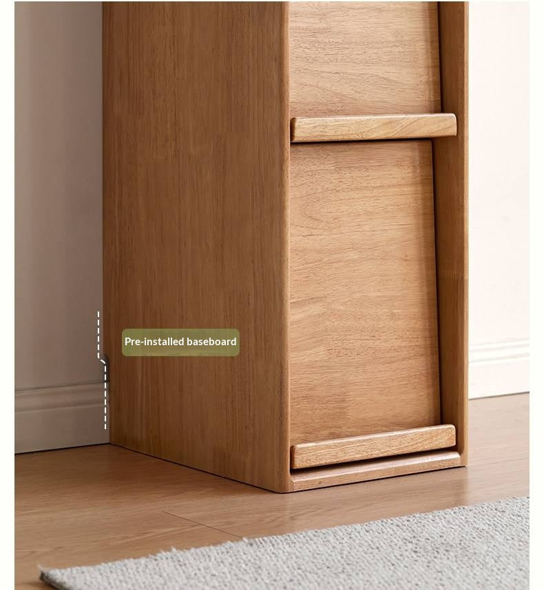 Solid Rubberwood Ultra-Narrow Bookcase with Flip-Down Front Panel