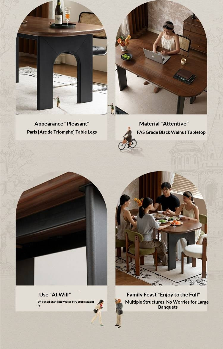 Black Walnut Solid Wood Dining Table French Retro