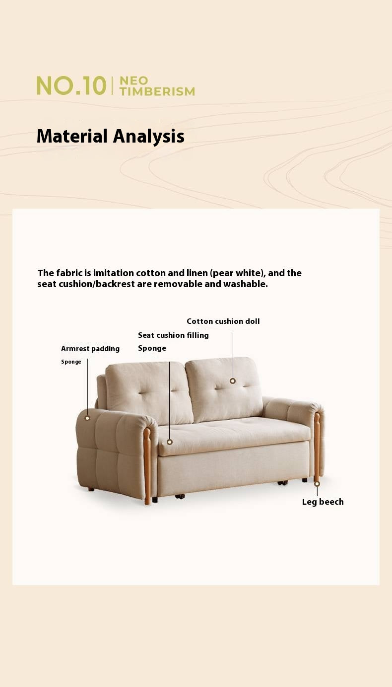 Fabric retractable sofa bed white cream style dual-purpose