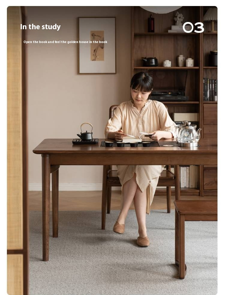 Ash Solid Wood Tea Table With Tea Tray
