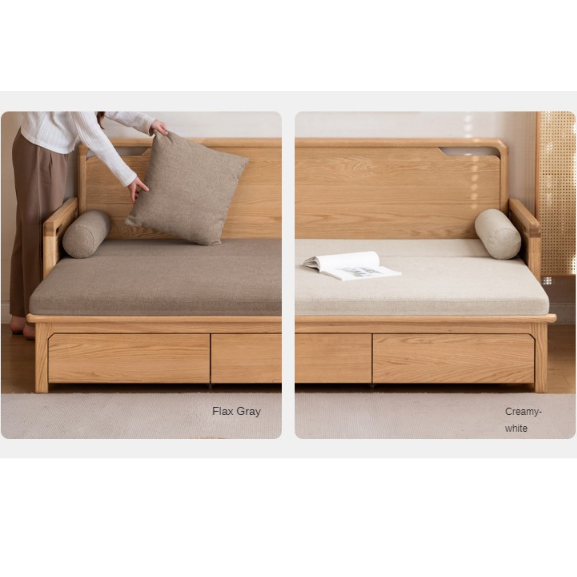 Oak Foldable Sofa Bed New Multifunctional Storage.
