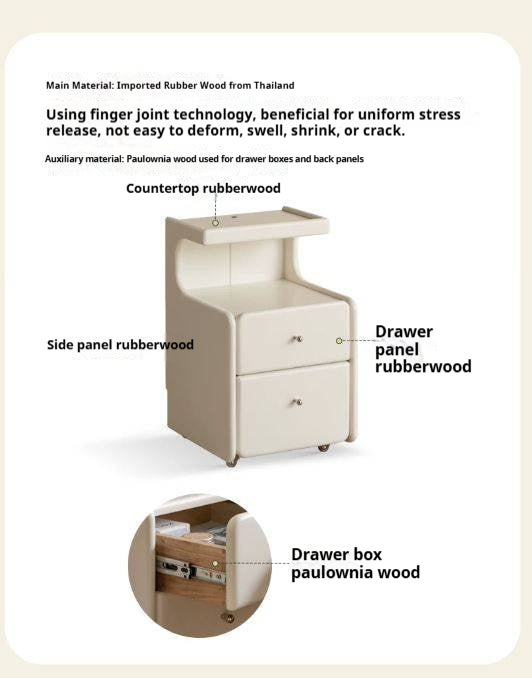 Solid RubberWood Movable Cream Style Nightstand With Light