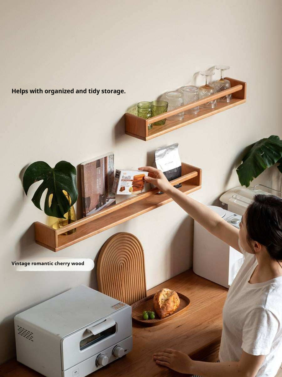 Black Walnut, Cherry Solid Wood Wall Rack Hanging Storage Bookshelf