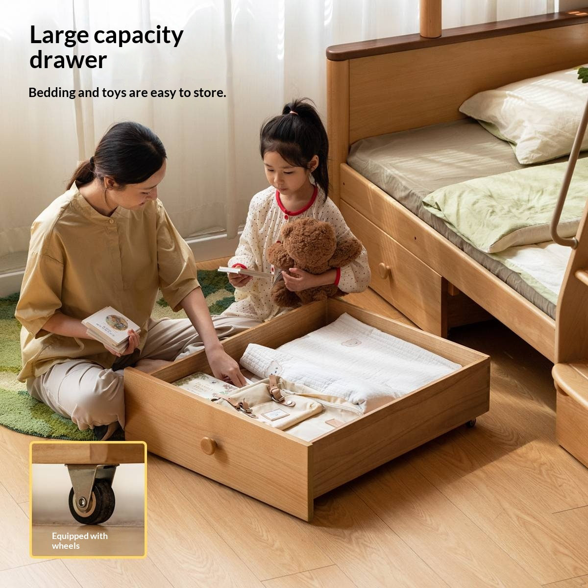 Beech Solid Wood Detachable Bunk Bed with Playful Design