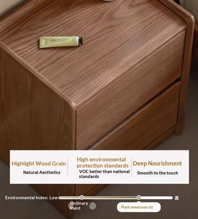 Ash Solid Wood Nightstand with Single Drawer and Open Shelf