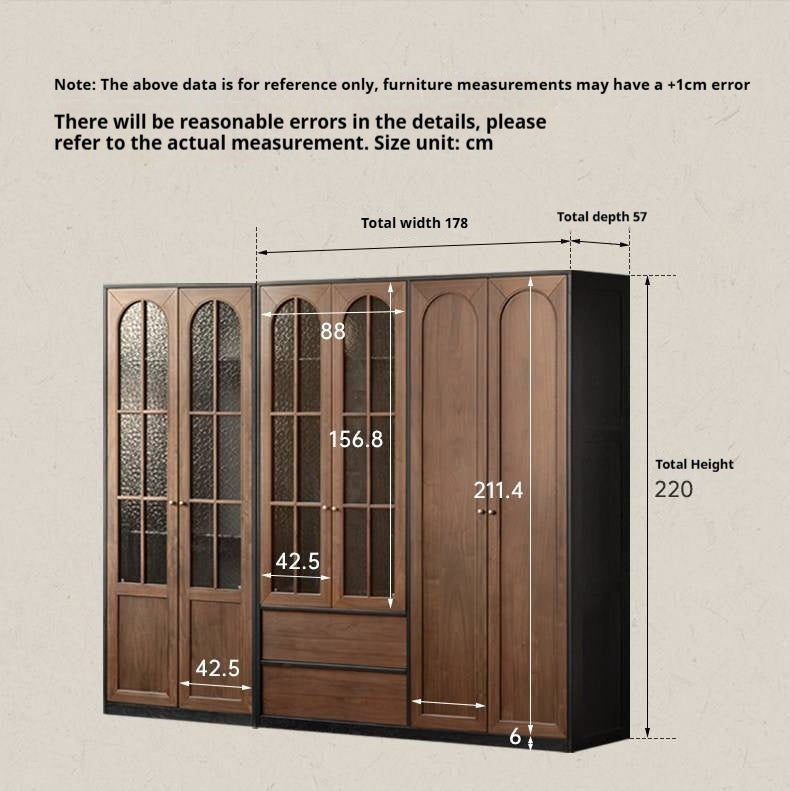 Black Walnut Solid Wood Wardrobe French Retro Style