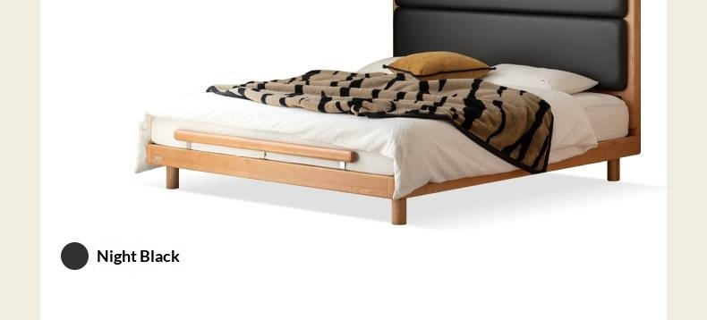 Cherry Solid Wood Fabric Soft Backrest Bed Modern Minimalist