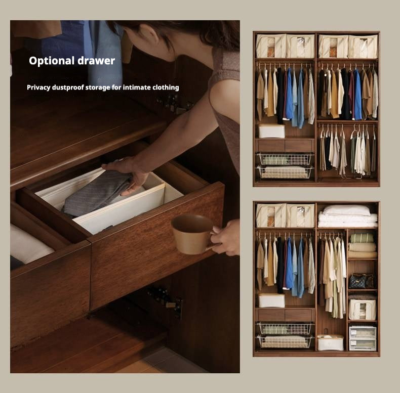 Black Walnut Solid Wood Wardrobe Combination Storage Cabinet