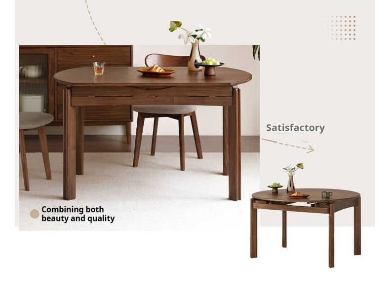 Black Walnut Solid Wood Retractable Round Dining Table