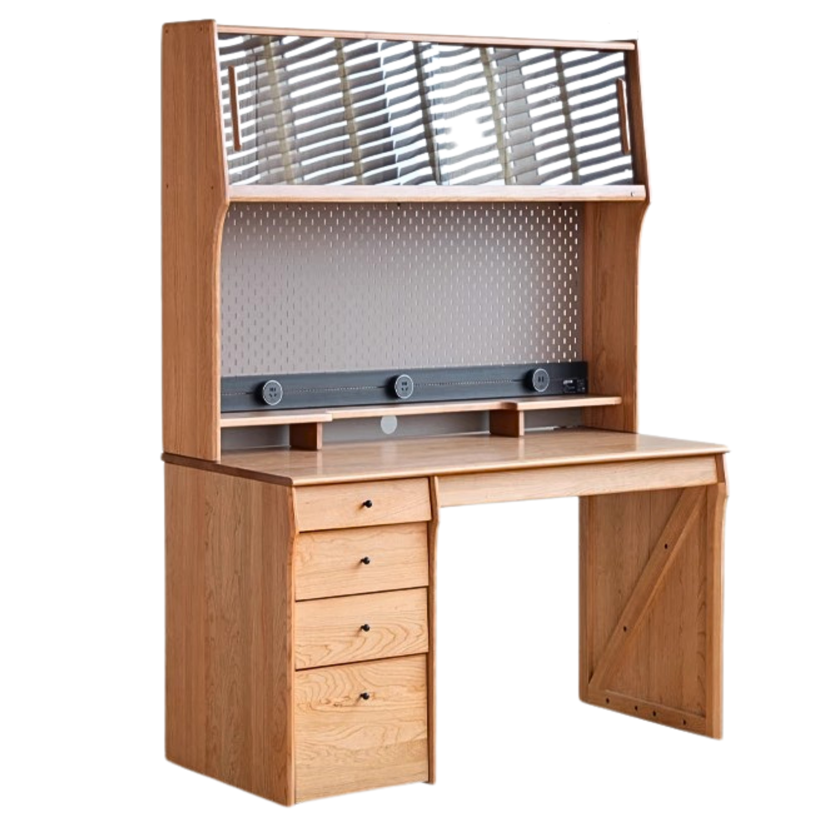 Oak, Cherry Solid Wood Desk Bookshelf Integrated Warm Light