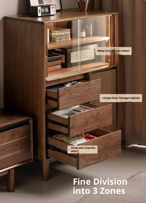 Black Walnut Solid Wood Italian Light Luxury Side Cabinet.