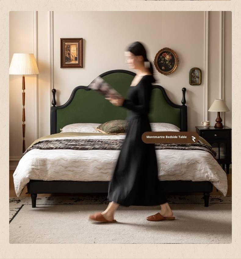 Fabric Soft Velvet Bed French Retro Style