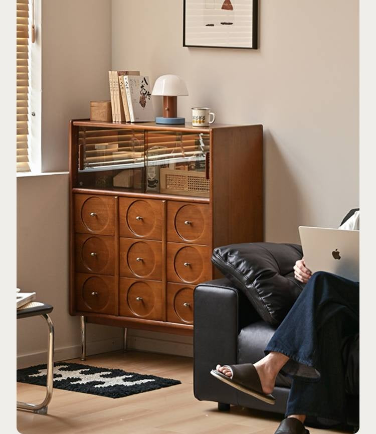 Poplar Solid Wood Middle-Ancient Style Retro Side Cabinet.